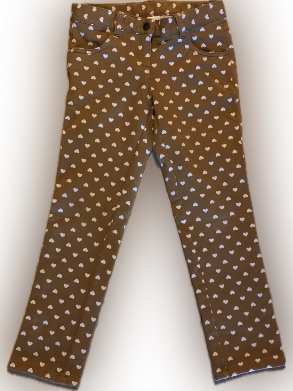 Hanna Andersson Tan Heavy Cotton Leggings with White Heart Print